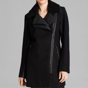 Sam Edelman Leigh Wool Moto Coat Double Lapel size Small S black zip up jacket